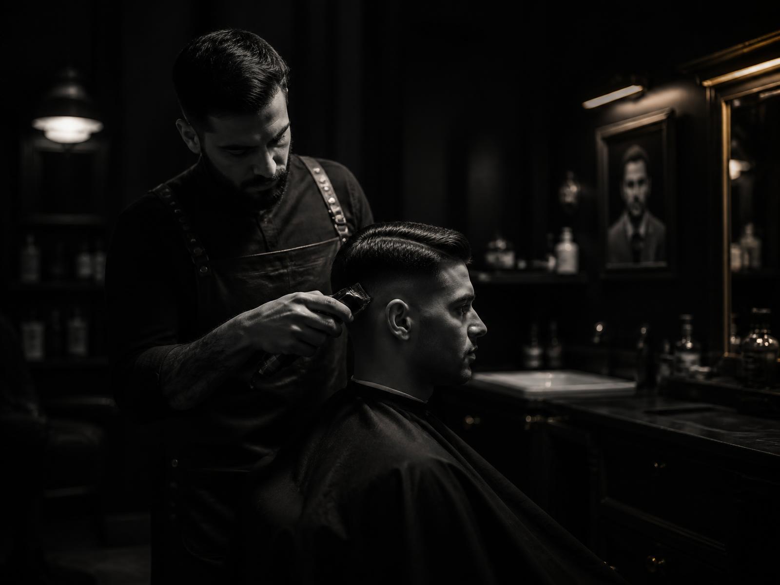 Barbeiro realizando um degradê preciso na Vitor Souza Barbearia